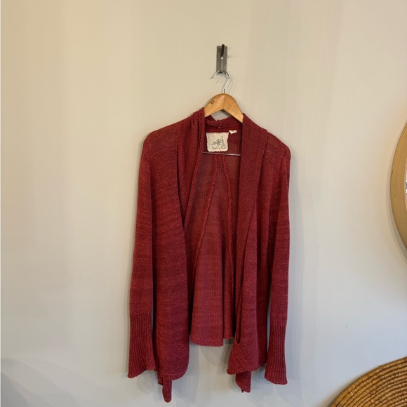 Anthropologie angel of the north large red linen/cotton knit cardigan - Picture 3 of 7
